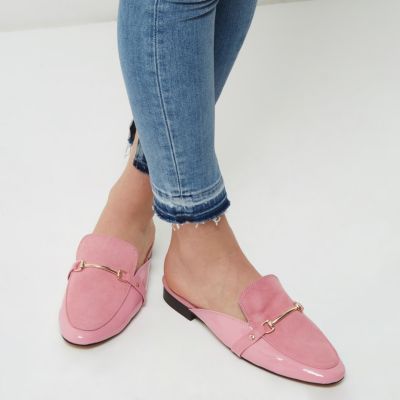 Pink chain backless loafers